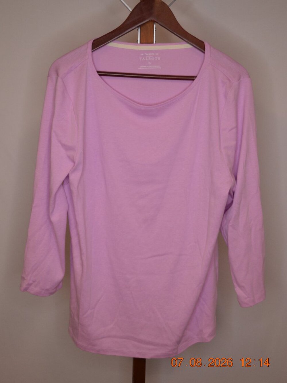 Talbots Women's XL Light Purple Crew Neck Quarter Sleeve Cotton Tee